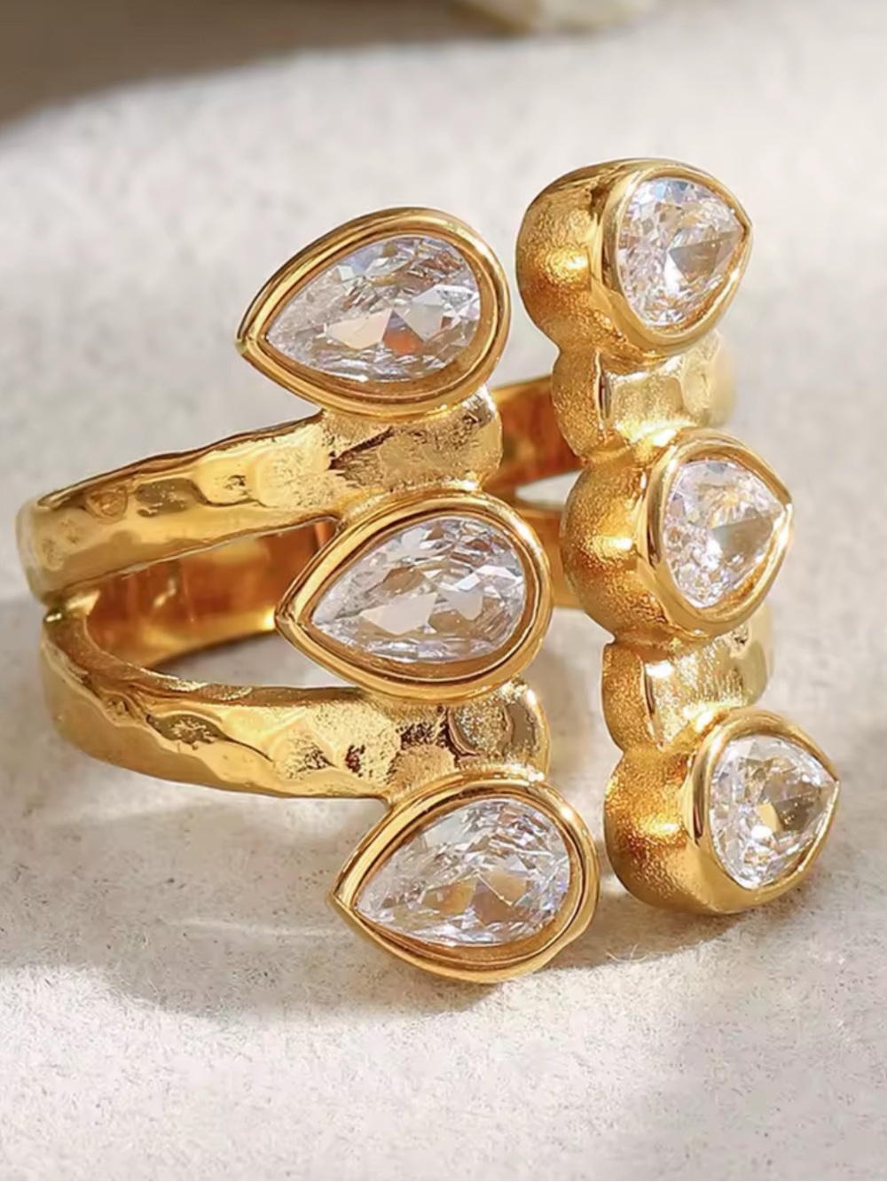 Gold Pear-Cut Crystal Stacking Ring